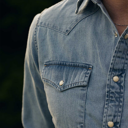 Rivay Wayne Denim Western Shirt in Light Wash