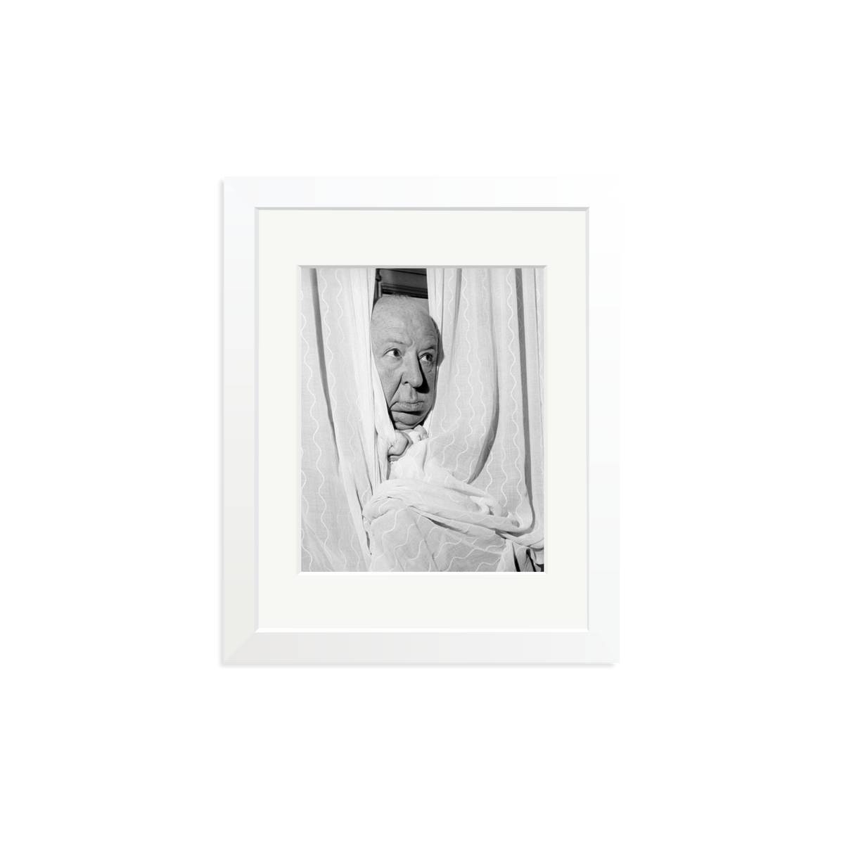 Alfred Hitchcock at the Claridges Hotel Framed Print White Small