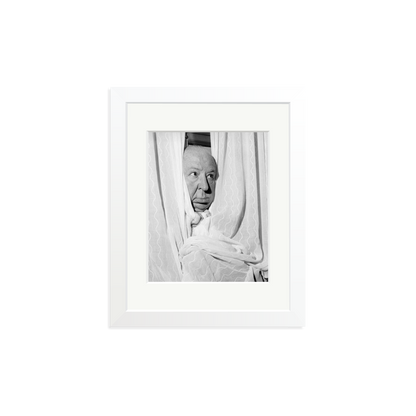 Alfred Hitchcock at the Claridges Hotel Framed Print White Small