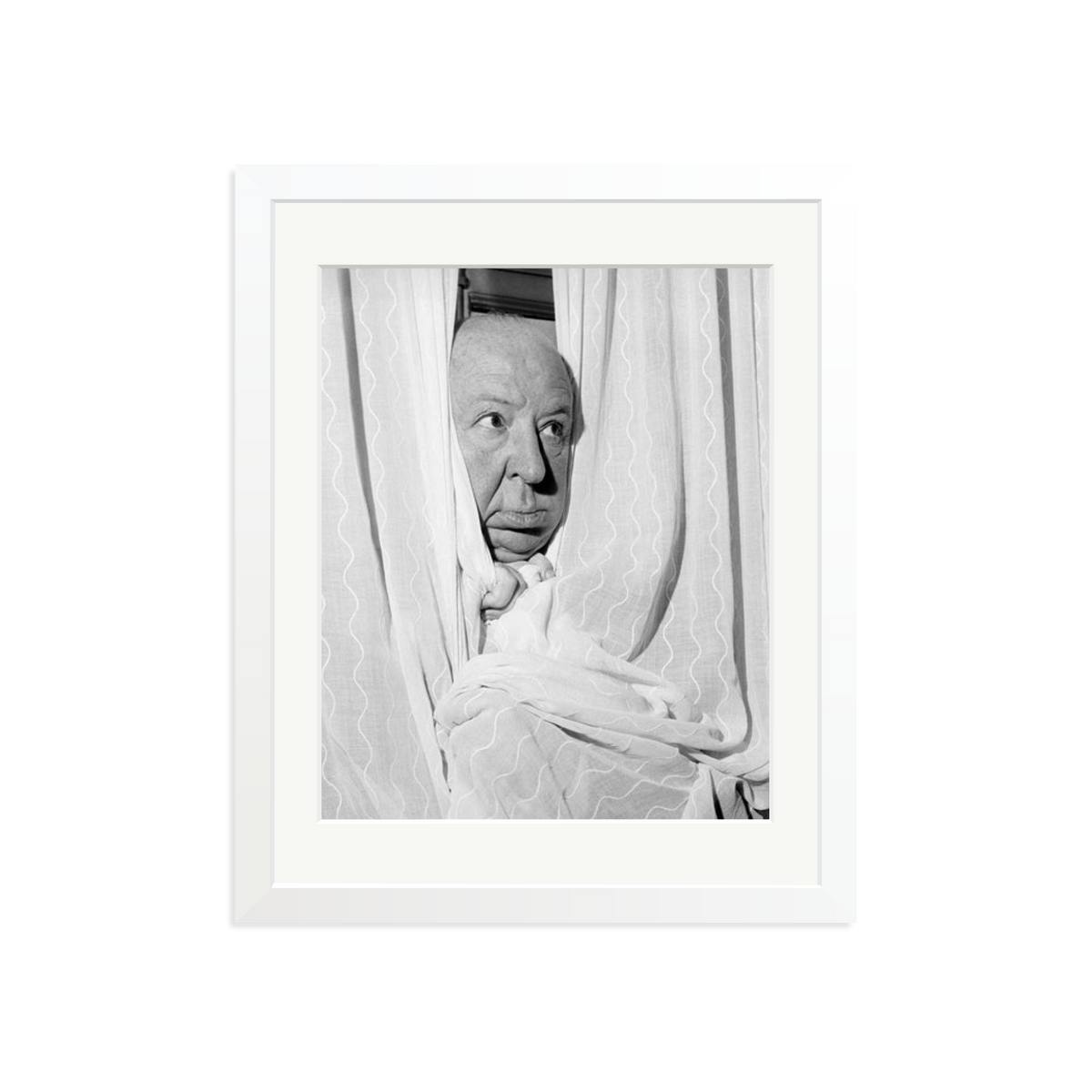 Alfred Hitchcock at the Claridges Hotel Framed Print White Medium