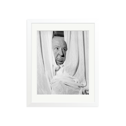 Alfred Hitchcock at the Claridges Hotel Framed Print White Medium