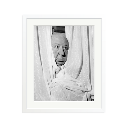 Alfred Hitchcock at the Claridges Hotel Framed Print White Large