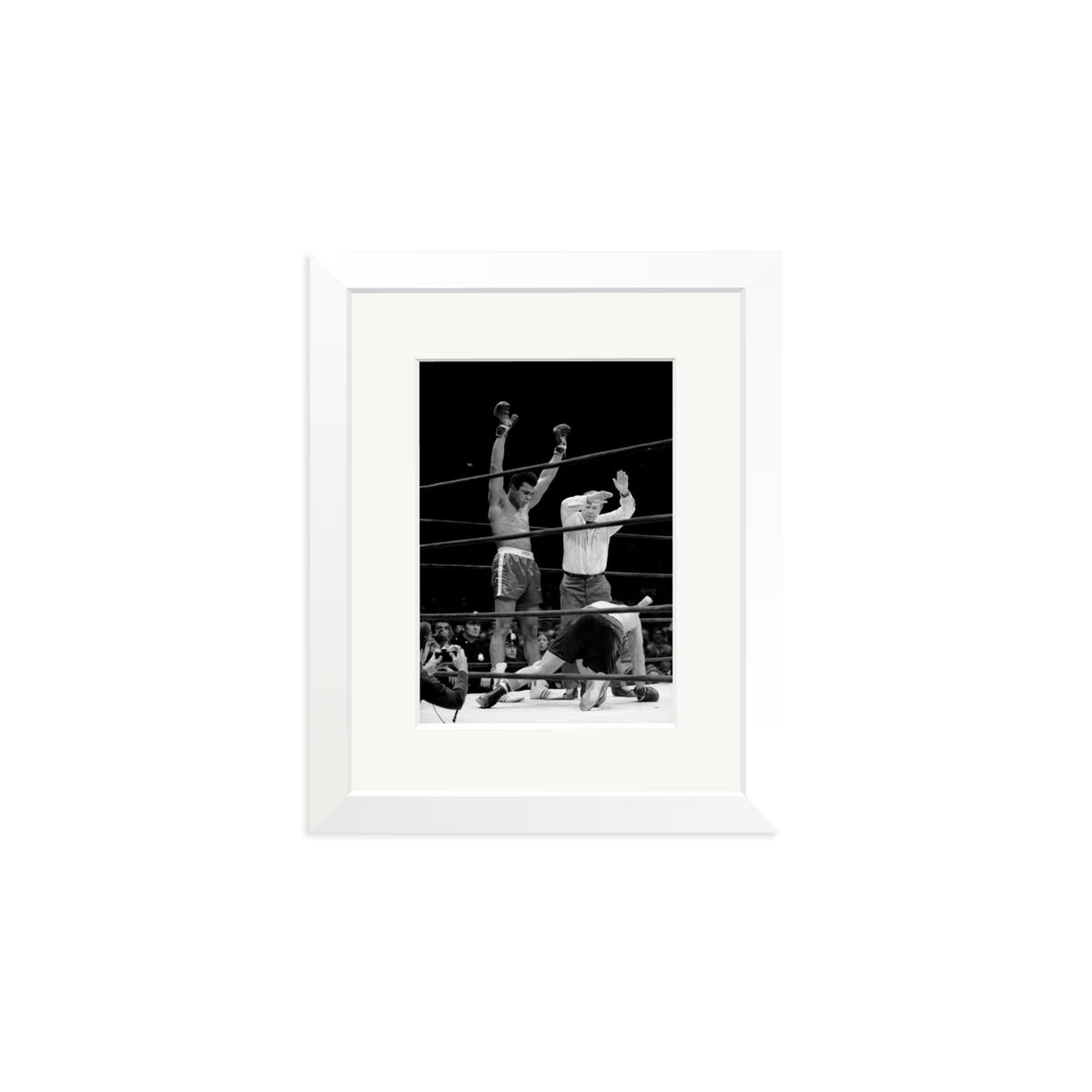 Muhammad Ali Knock Out Framed Print White Small