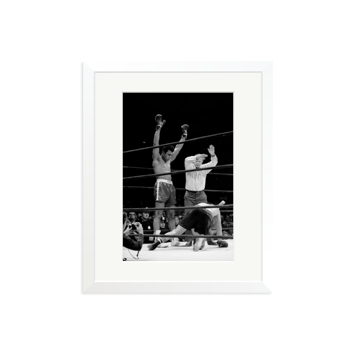 Muhammad Ali Knock Out Framed Print White Medium