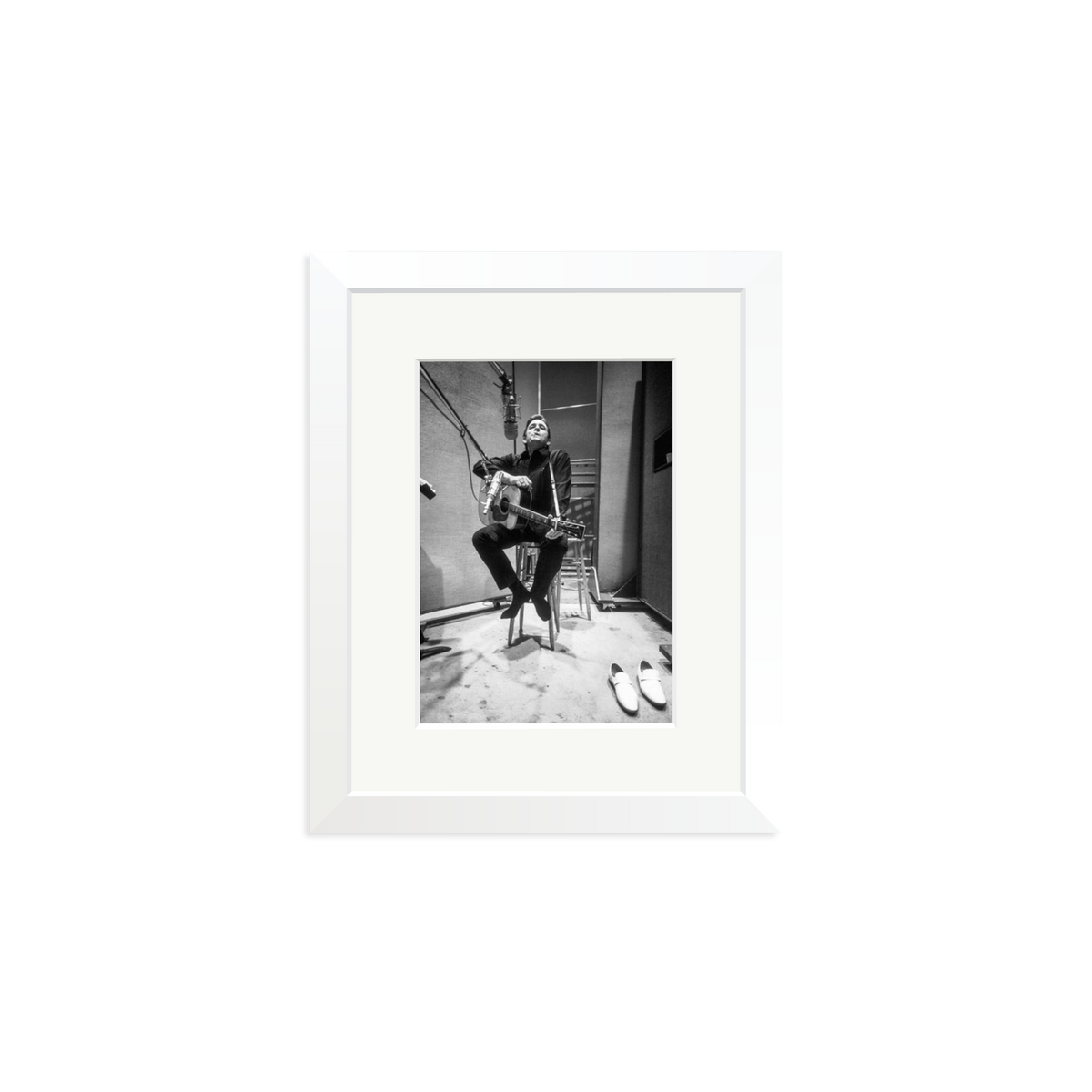 Johnny Cash in the Studio Framed Print White Small