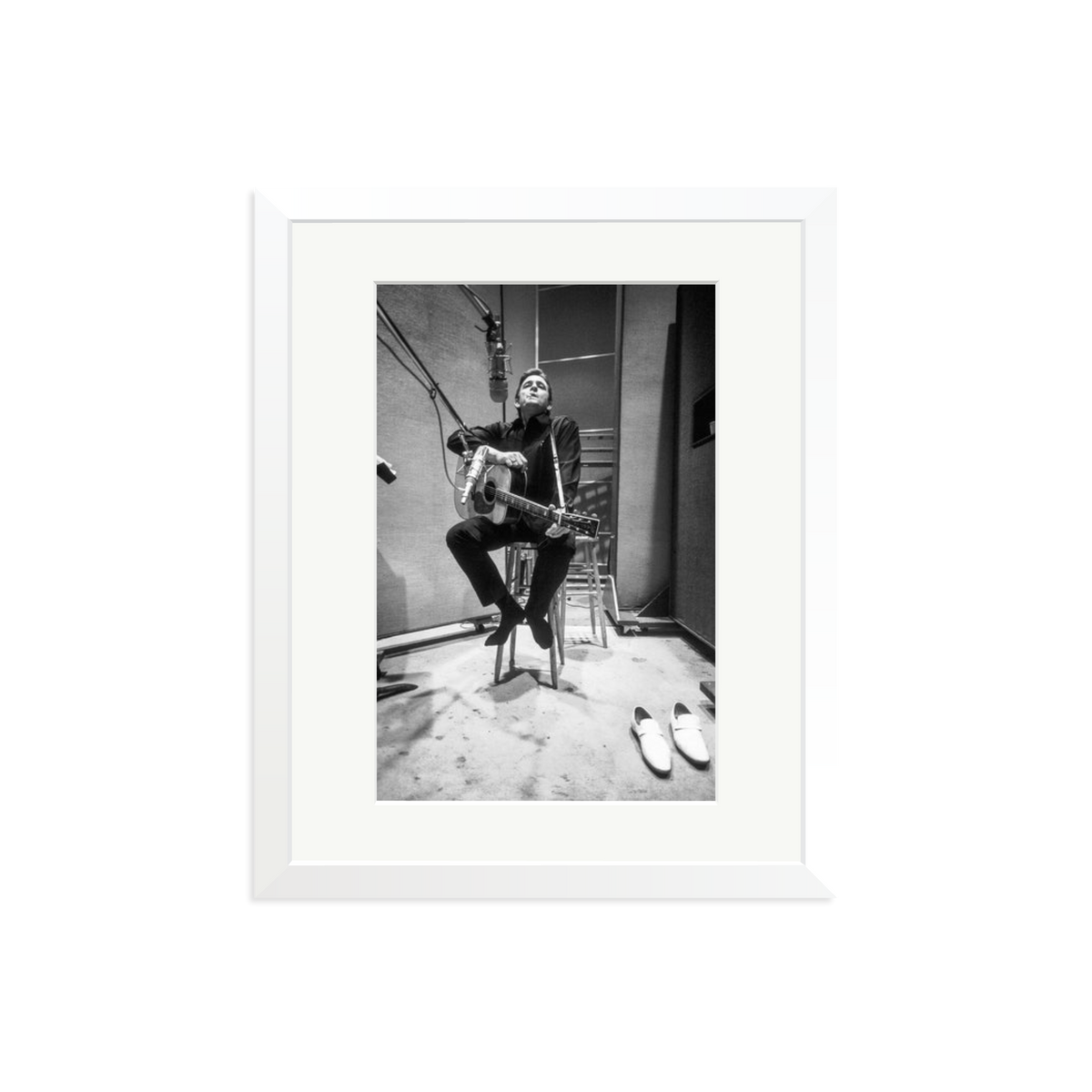 Johnny Cash in the Studio Framed Print White Medium