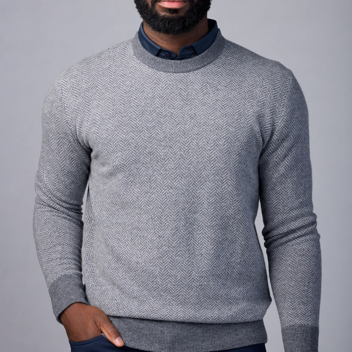 Asher Golf Sero Cashmere Herringbone Crewneck