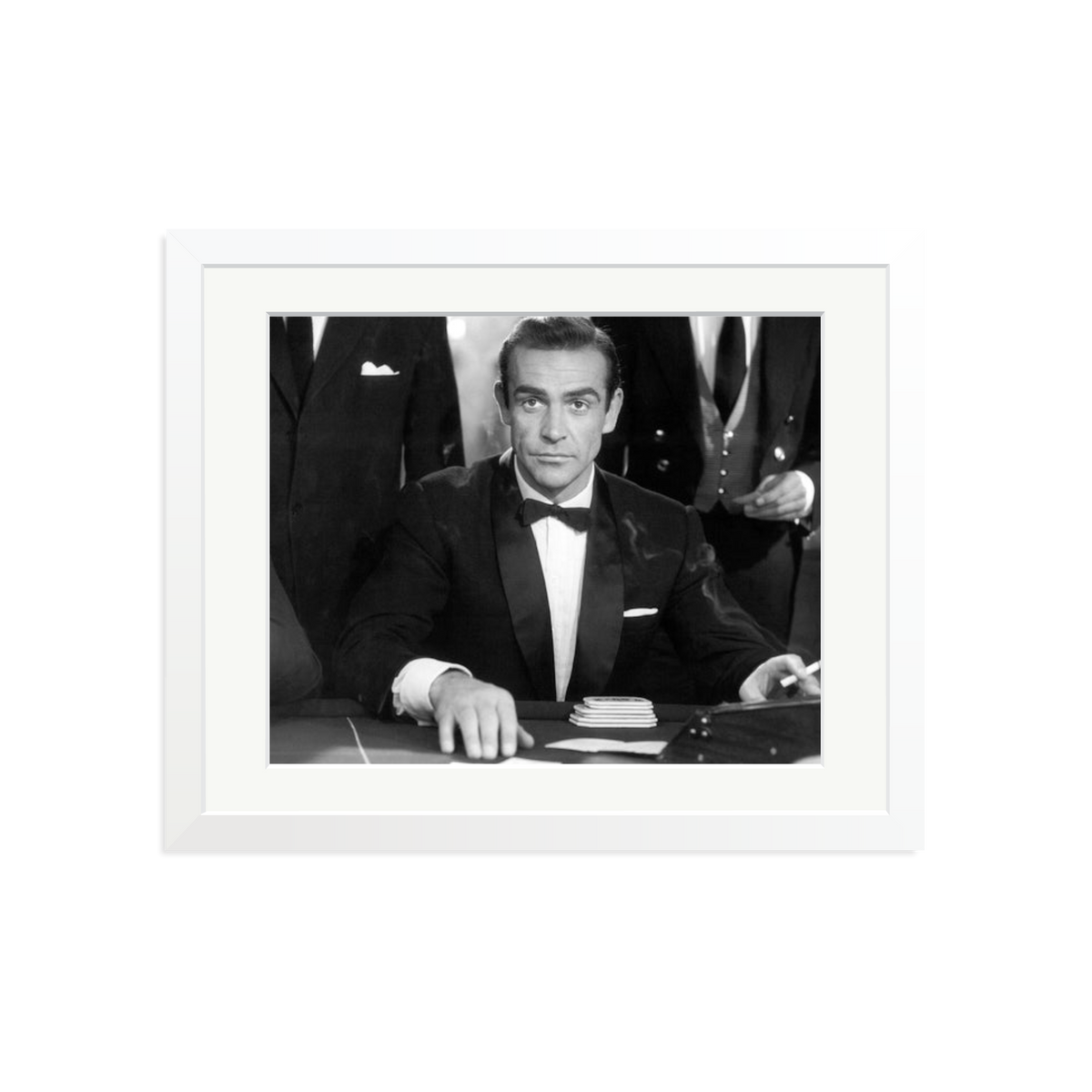Sean Connery as Bond in Dr No Framed Print White Medium