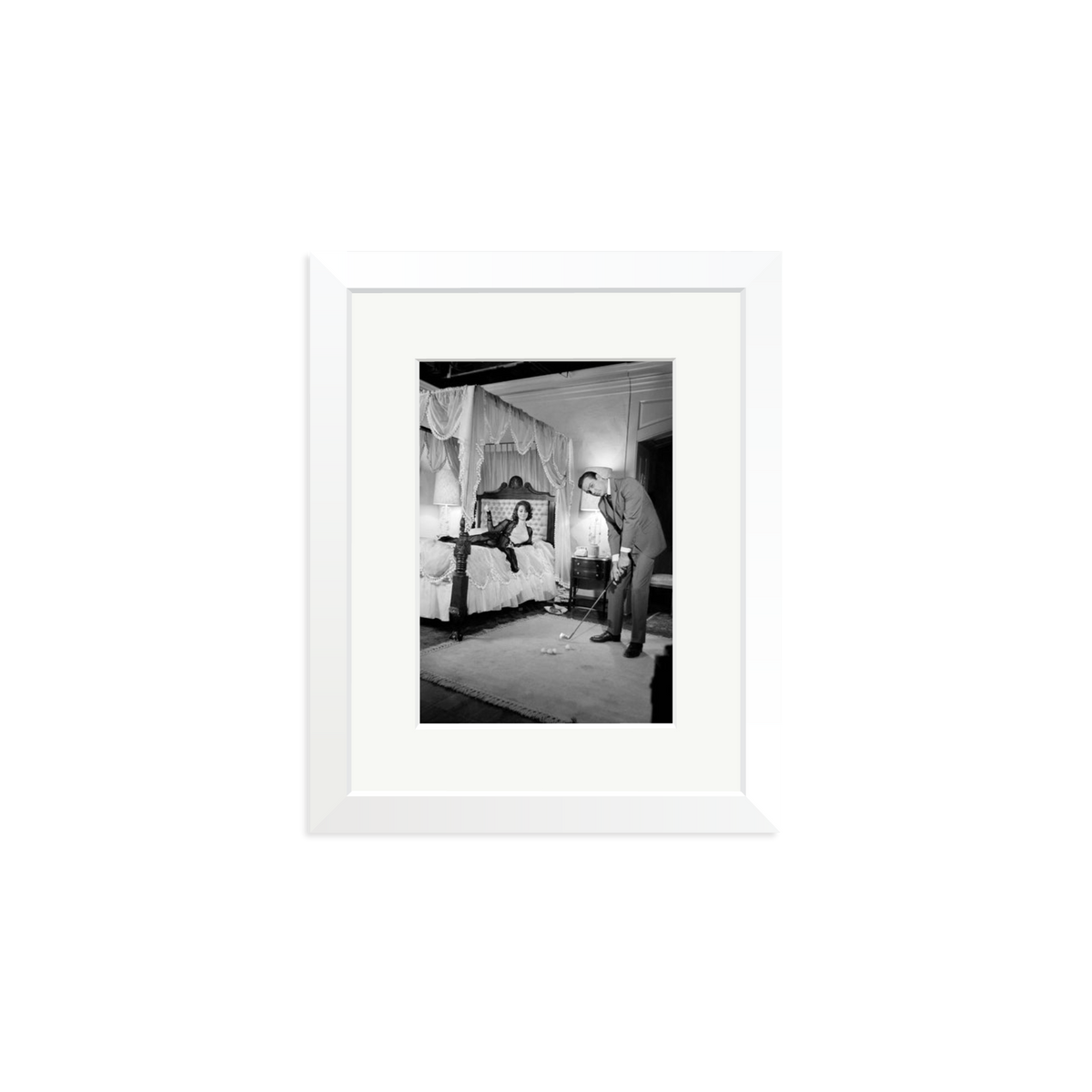 Connery, Golf on Set Framed Print White Small