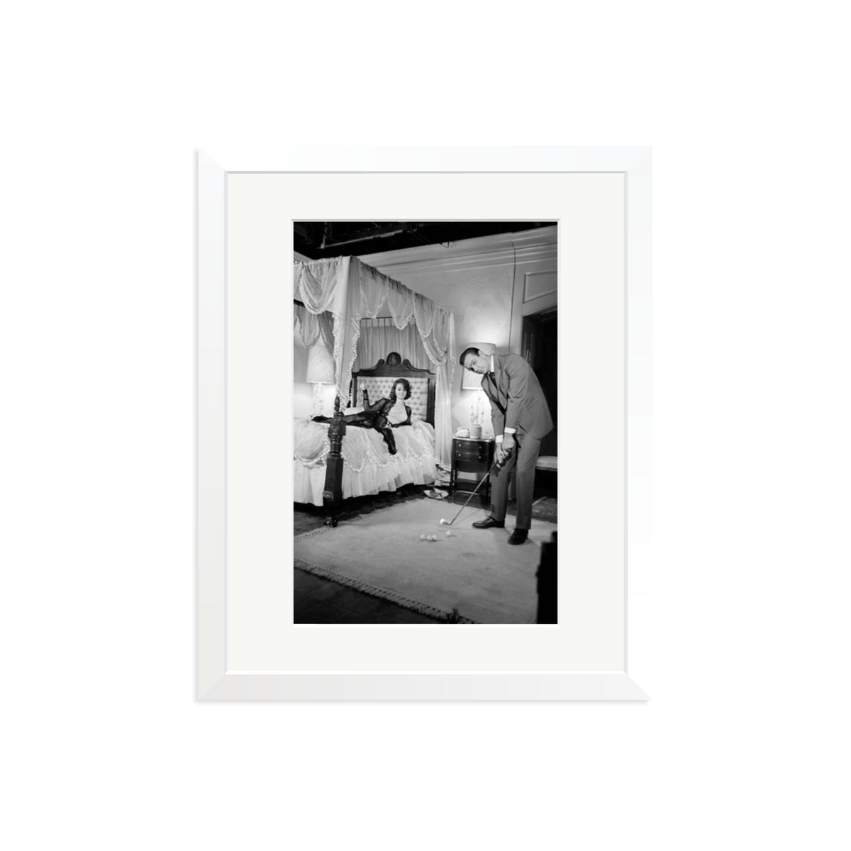 Connery, Golf on Set Framed Print White Medium