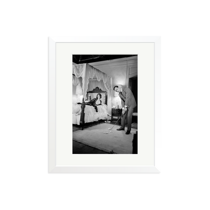 Connery, Golf on Set Framed Print White Medium