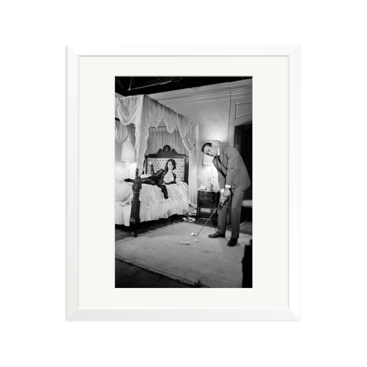 Connery, Golf on Set Framed Print White Large