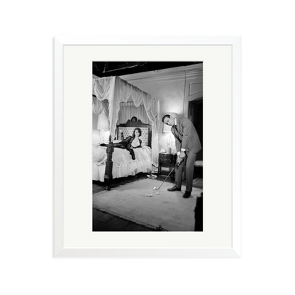 Connery, Golf on Set Framed Print White Large