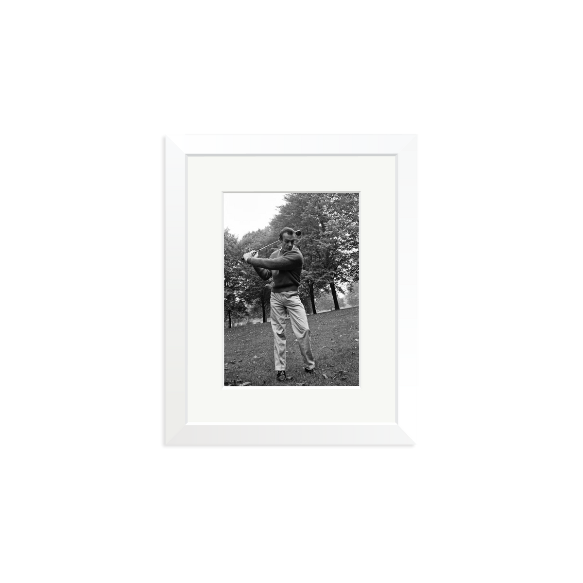 Sean Connery Plays Golf Framed Print White Small