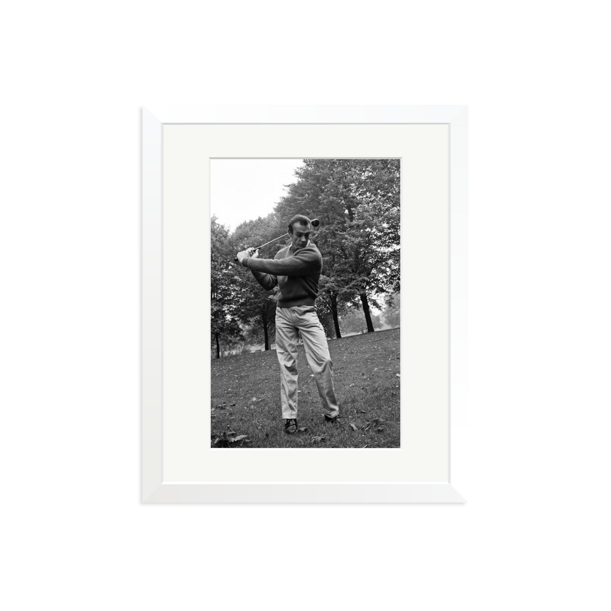 Sean Connery Plays Golf Framed Print White Medium