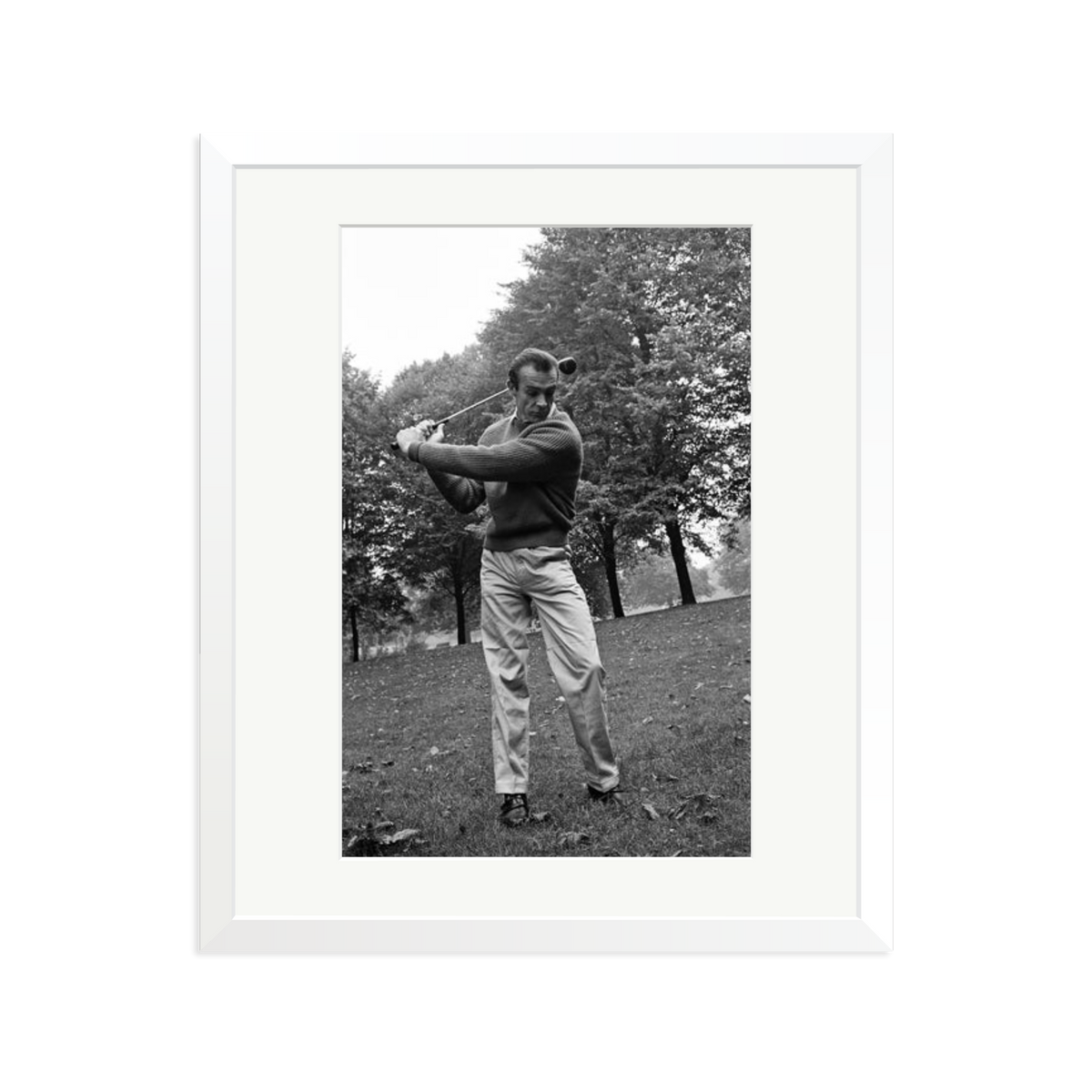 Sean Connery Plays Golf Framed Print White Large