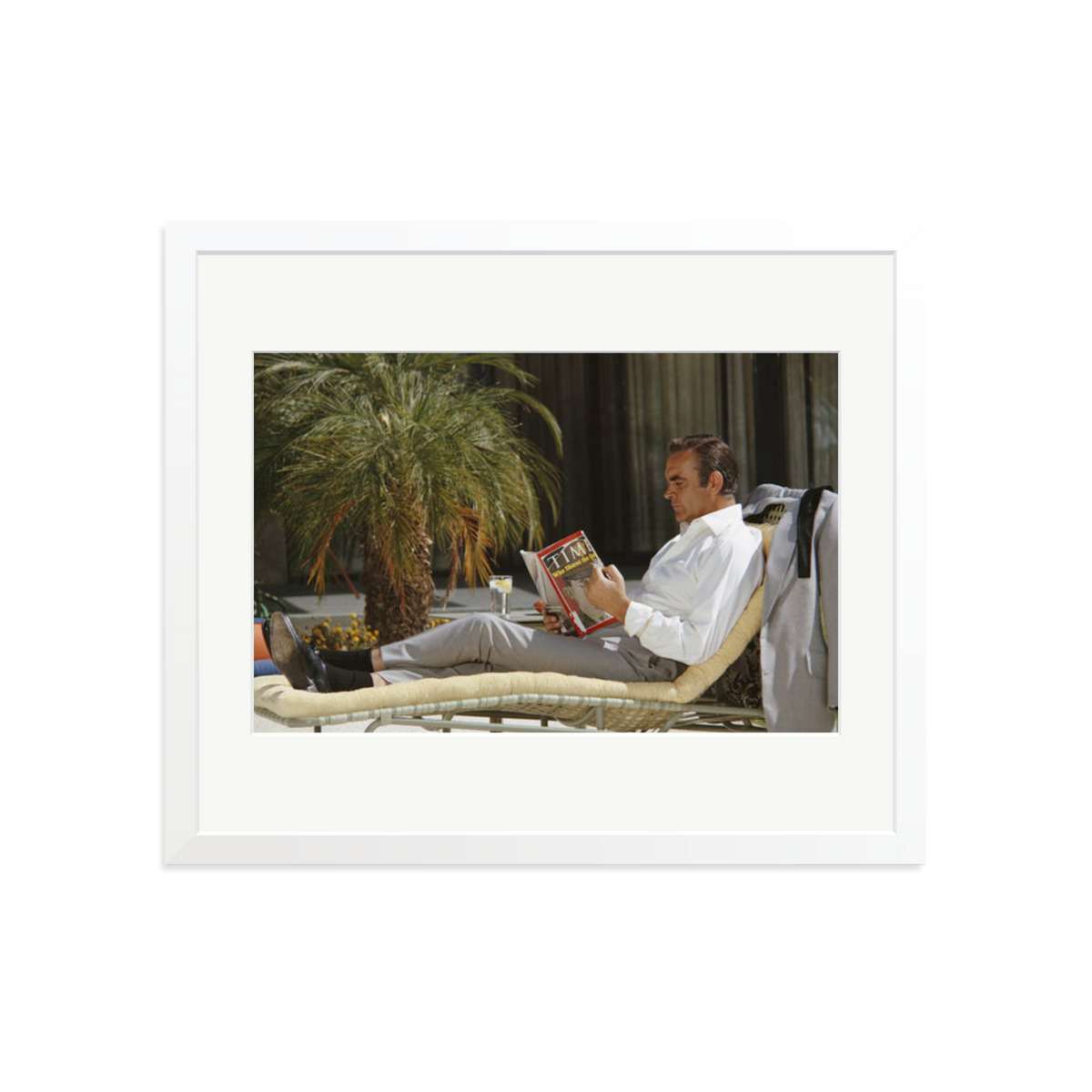 Sean Connery Lounging Framed Print White Large
