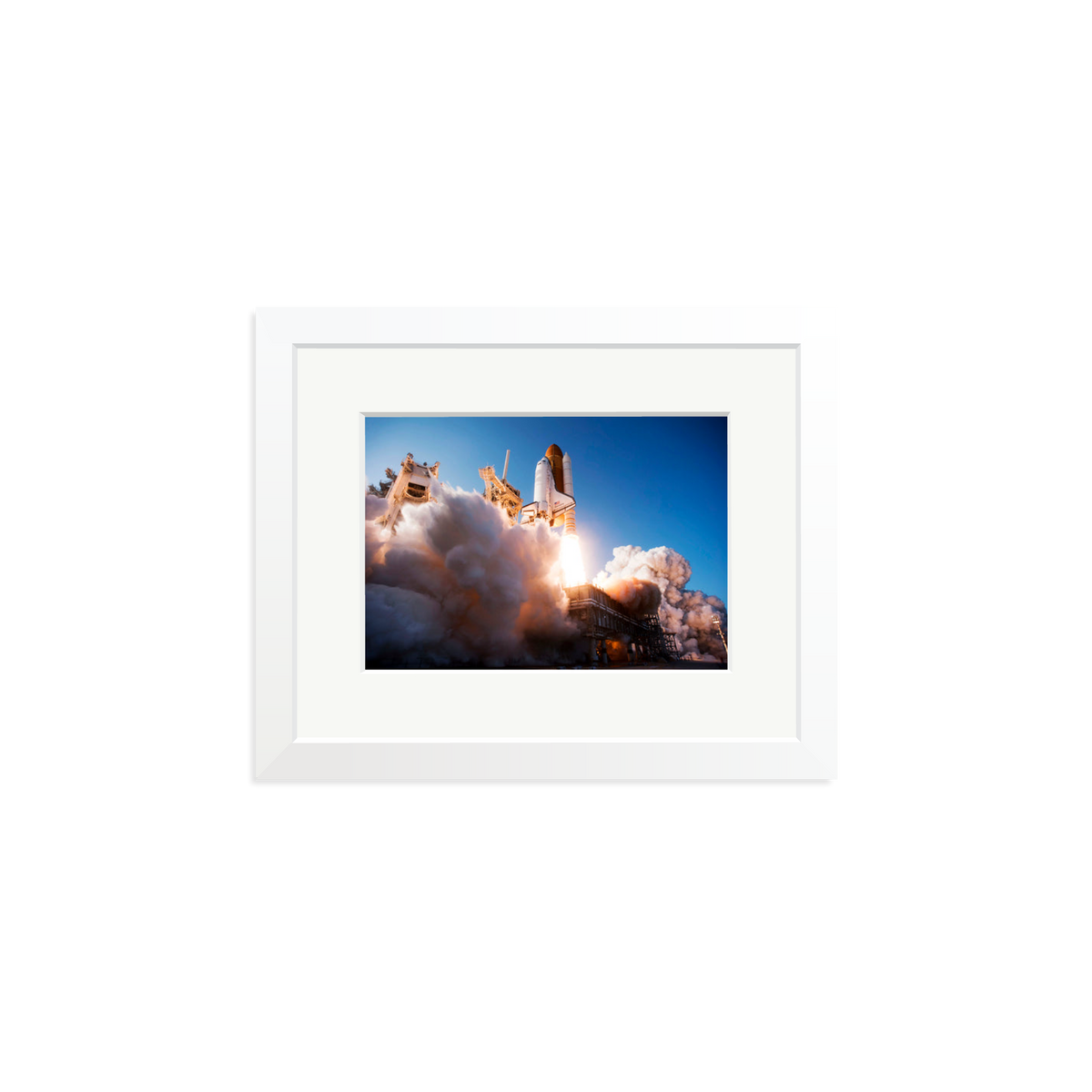 Space Shuttle Discovery Liftoff Framed Print White Small