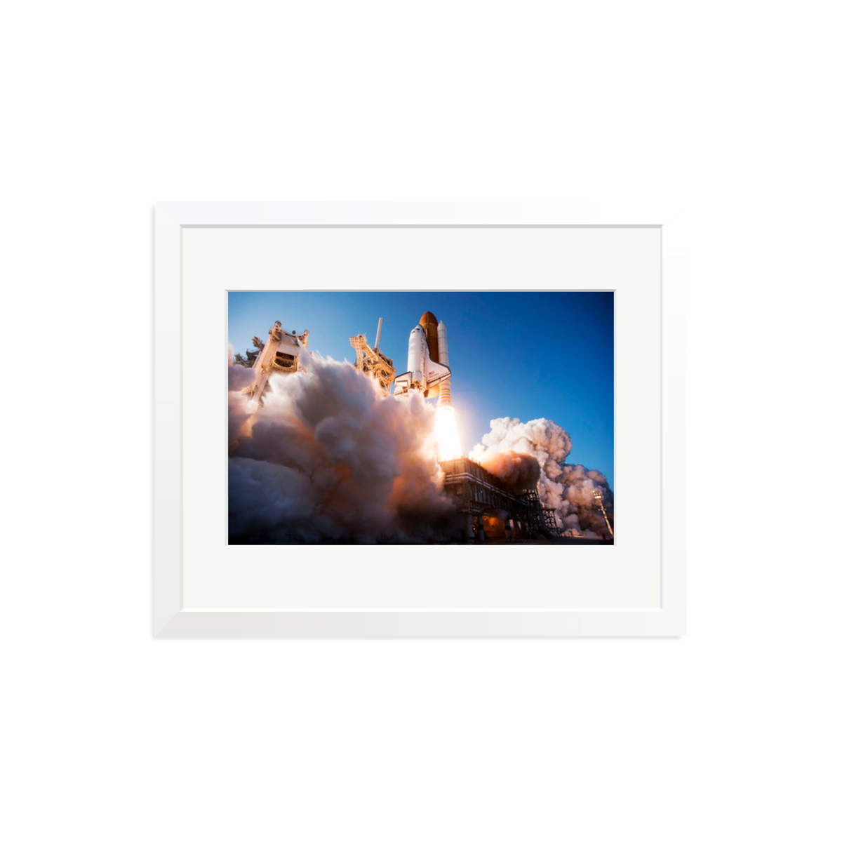 Space Shuttle Discovery Liftoff Framed Print White Medium