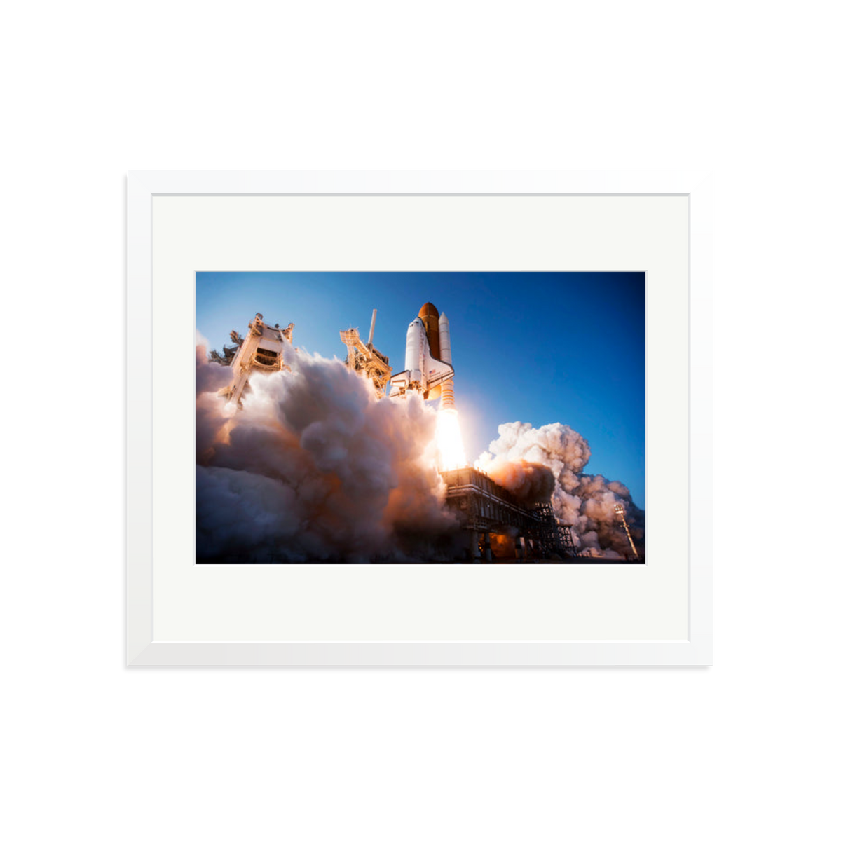 Space Shuttle Discovery Liftoff Framed Print White Large