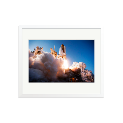 Space Shuttle Discovery Liftoff Framed Print White Large