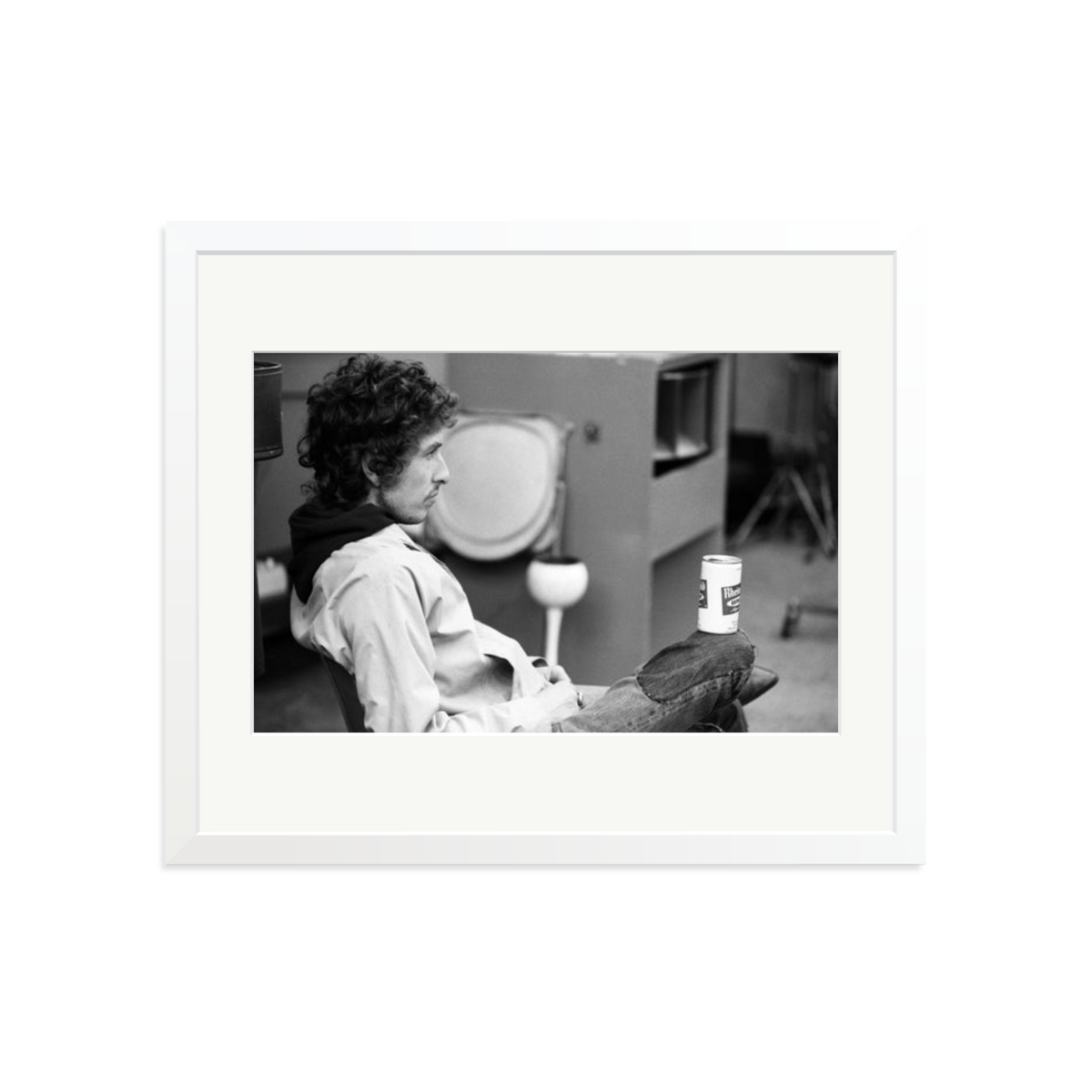 Bob Dylan At Atlantic Studios Framed Print White Large