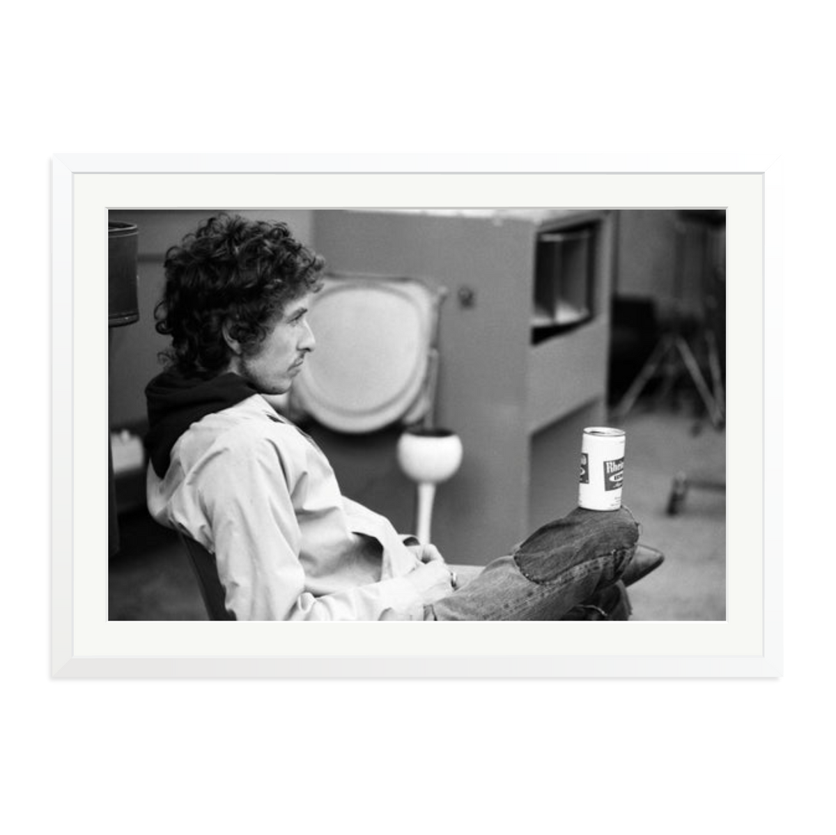 Bob Dylan At Atlantic Studios Framed Print White XXL