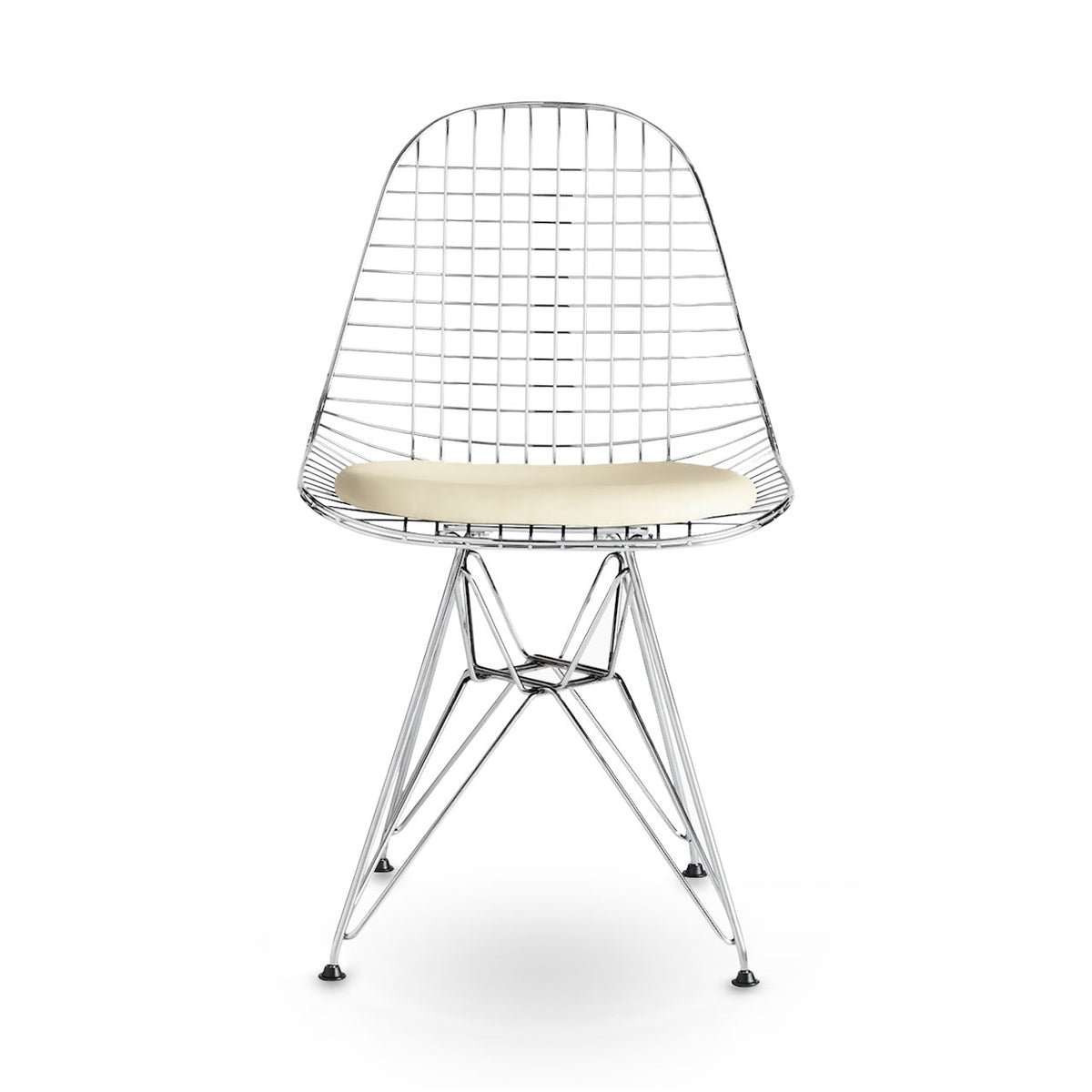 Eames Chrome Wire Chair Chrome w Ivory Seat Pad