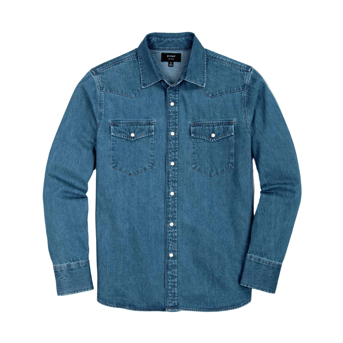 Rivay Ennis Selvedge Denim Western Shirt in Medium Wash Medium Wash