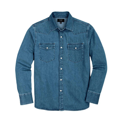 Rivay Ennis Selvedge Denim Western Shirt in Medium Wash Medium Wash