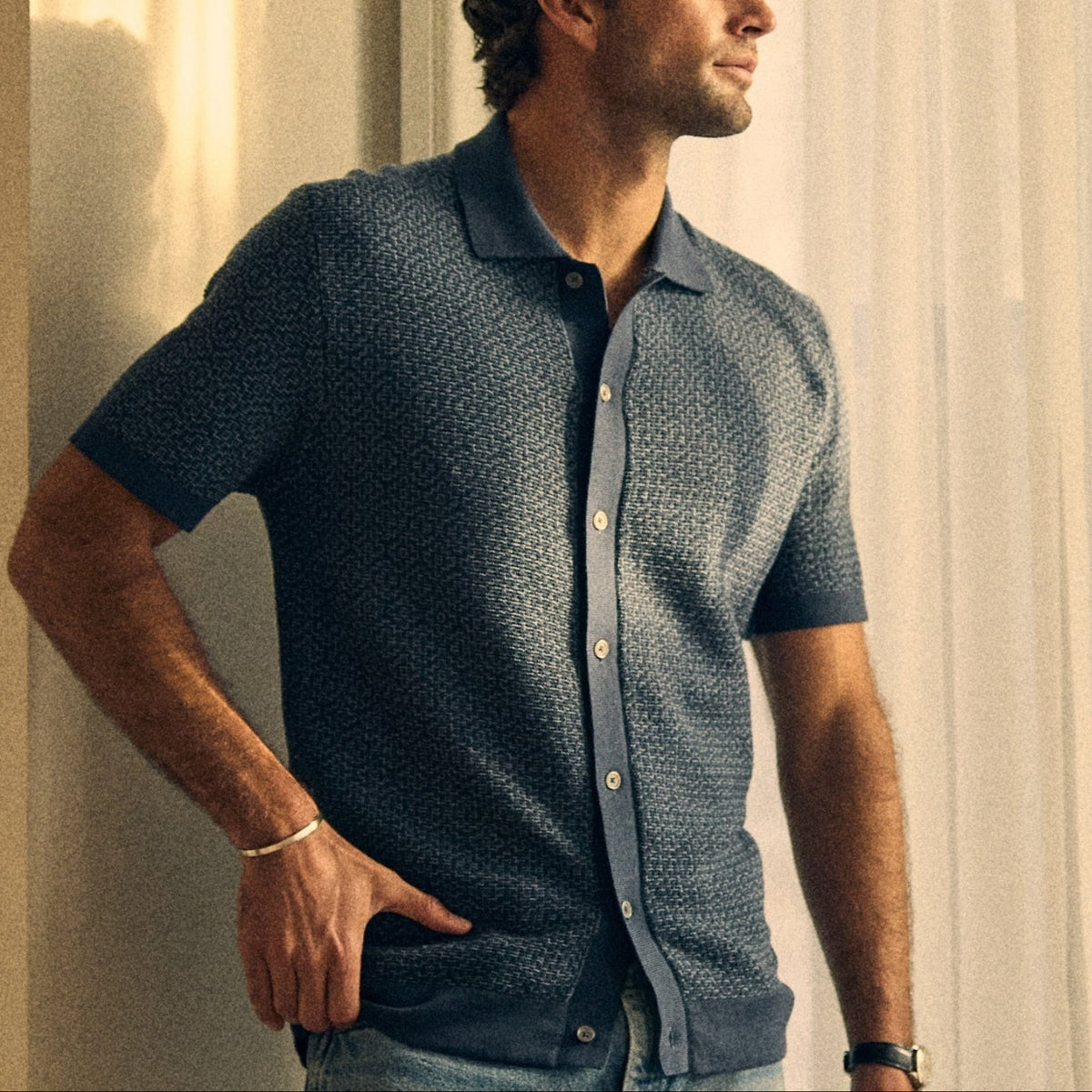 Line of Trade Jacquard Button Front Polo