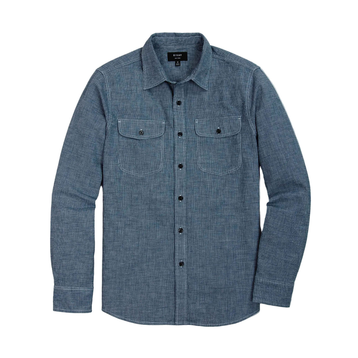 Rivay Hawker Indigo End-on-End Camp Shirt in Medium Wash Medium Wash