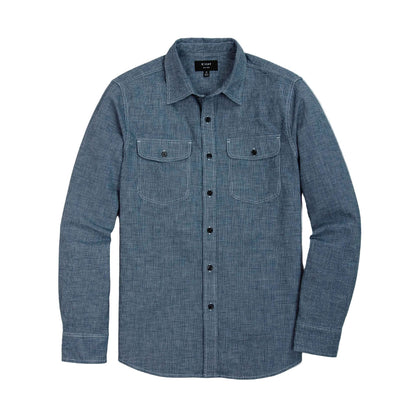 Rivay Hawker Indigo End-on-End Camp Shirt in Medium Wash Medium Wash