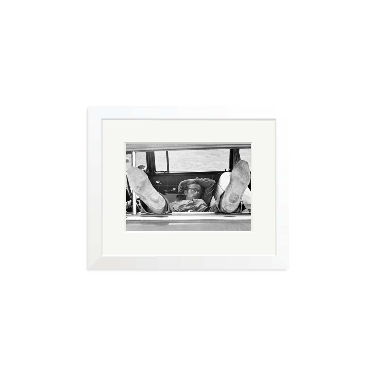 James Dean 'Chilling in The Car' Framed Print White Small