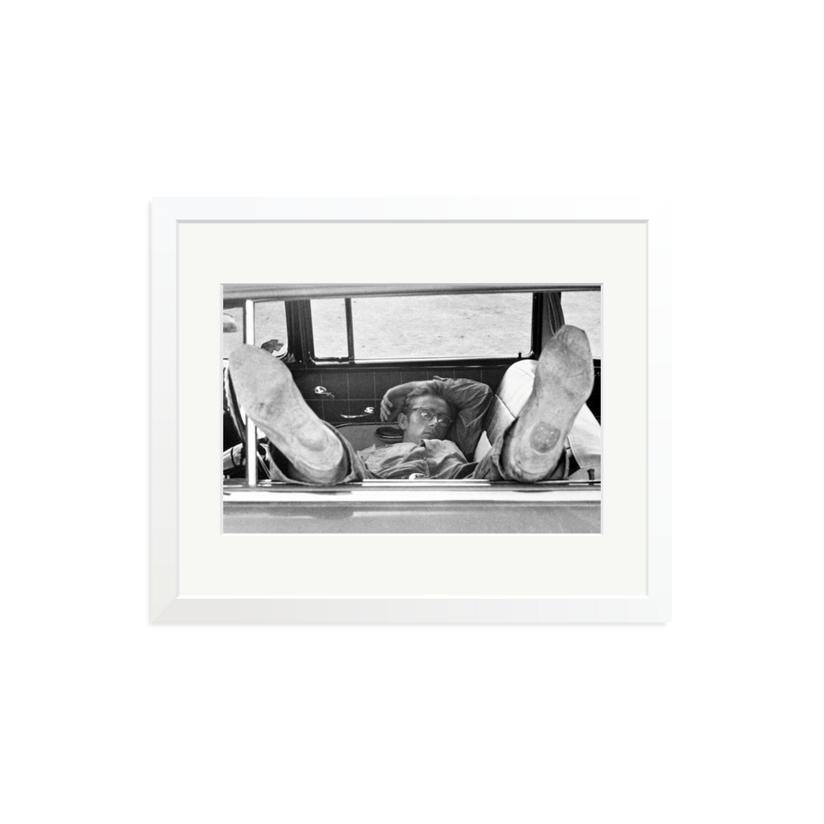 James Dean 'Chilling in The Car' Framed Print White Medium