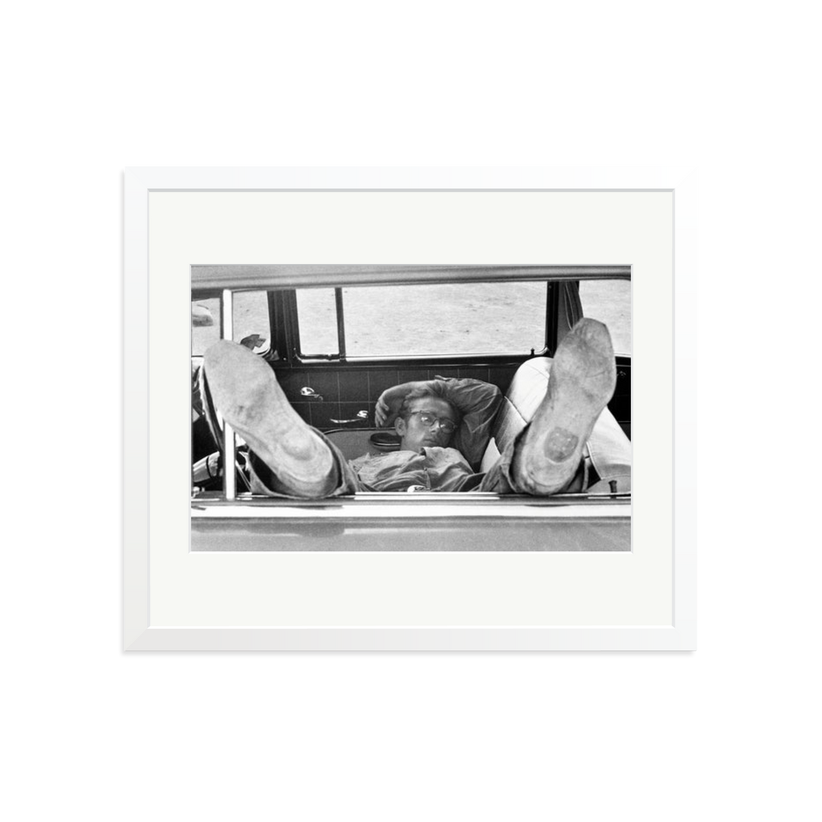 James Dean 'Chilling in The Car' Framed Print White Large