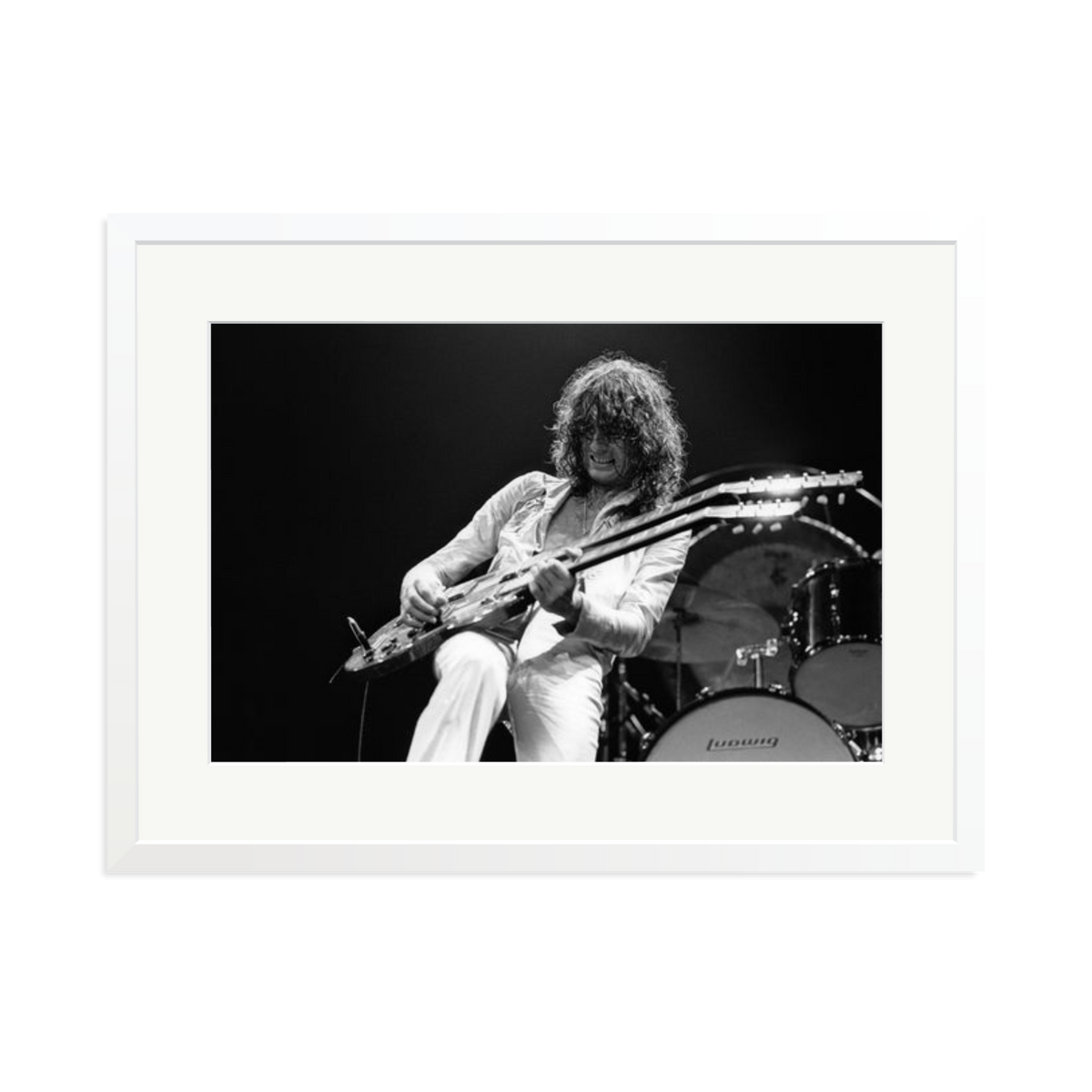 Jimmy Page playing on tour 1977 Framed Print White XL