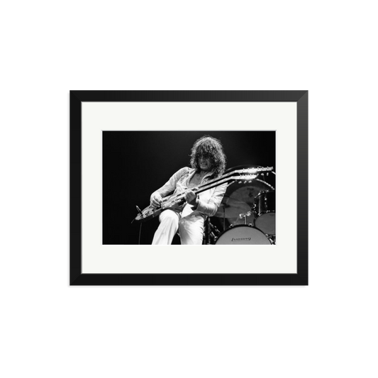 Jimmy Page playing on tour 1977 Framed Print Black Medium