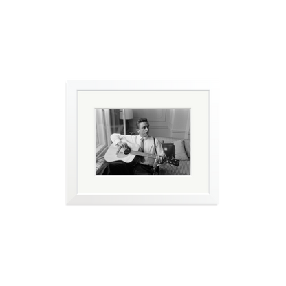 Johnny Cash at the Savoy Hotel Framed Print White Small