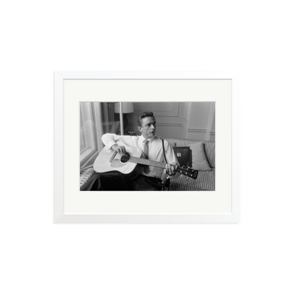 Johnny Cash at the Savoy Hotel Framed Print White Medium