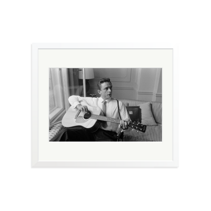 Johnny Cash at the Savoy Hotel Framed Print White Large