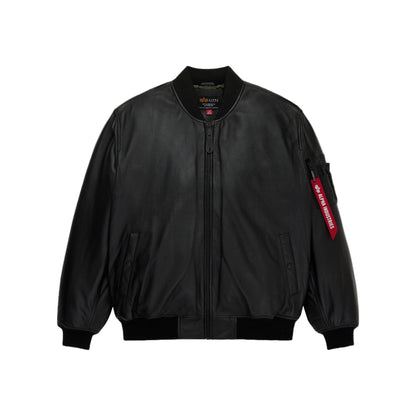 Alpha Industries Leather MA-1 Flight Jacket BLACK