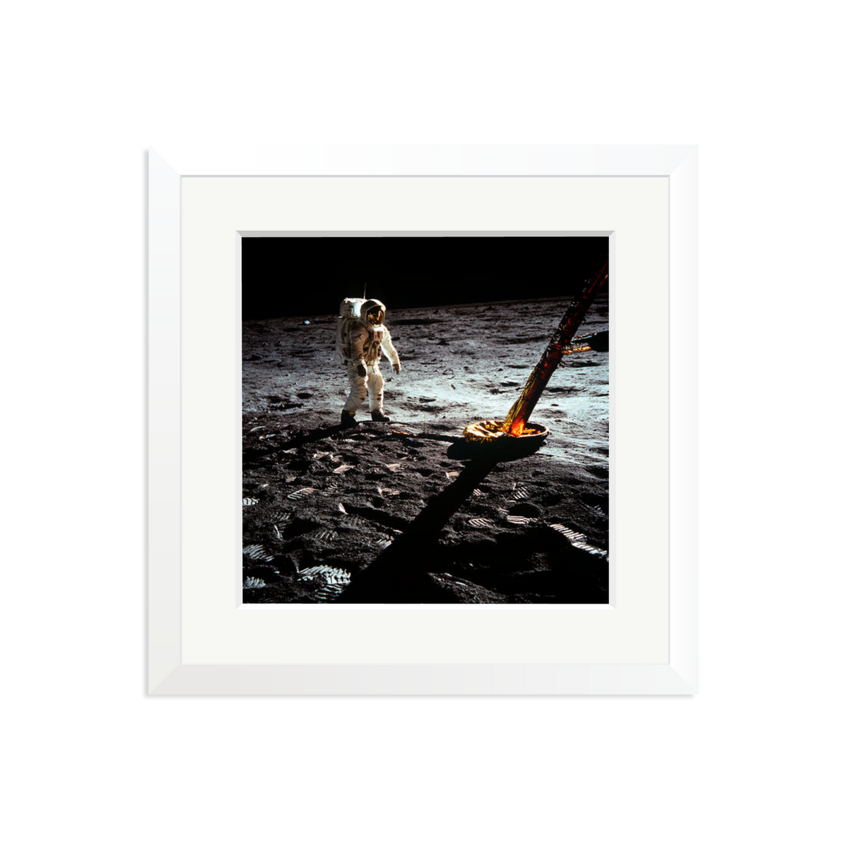 Buzz Aldrin On The Moon Framed Print White Medium