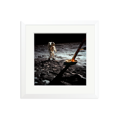 Buzz Aldrin On The Moon Framed Print White Medium