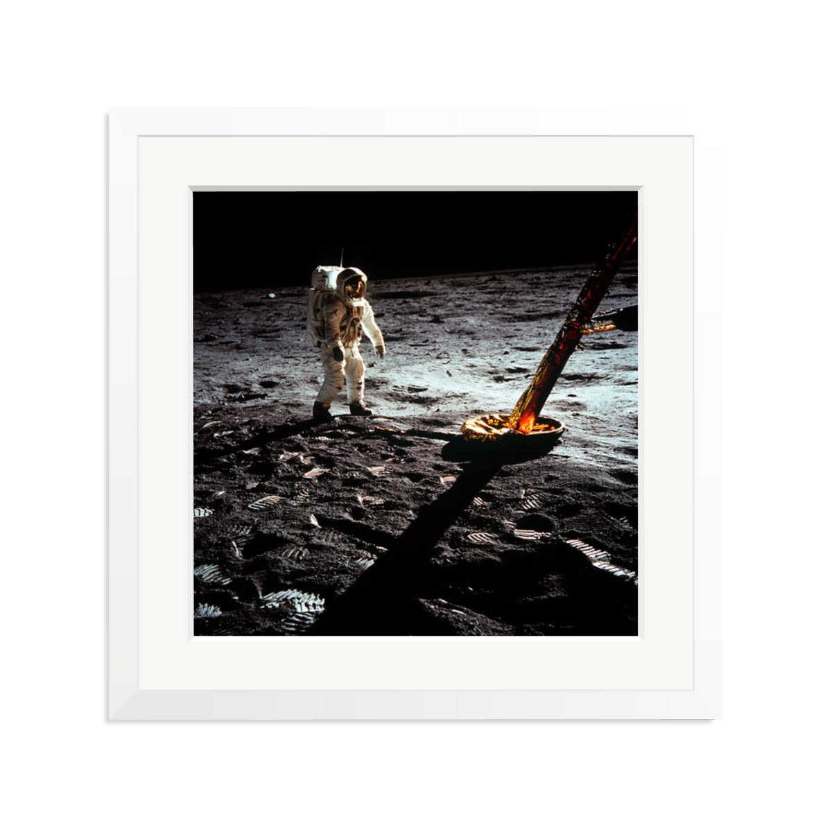 Buzz Aldrin On The Moon Framed Print White Large