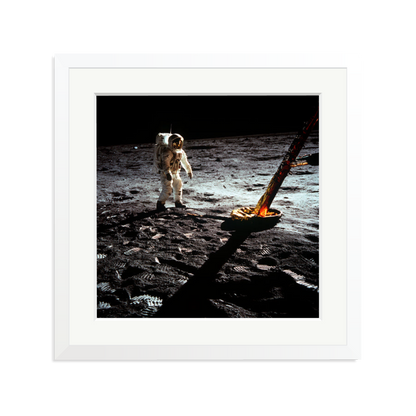 Buzz Aldrin On The Moon Framed Print White Large