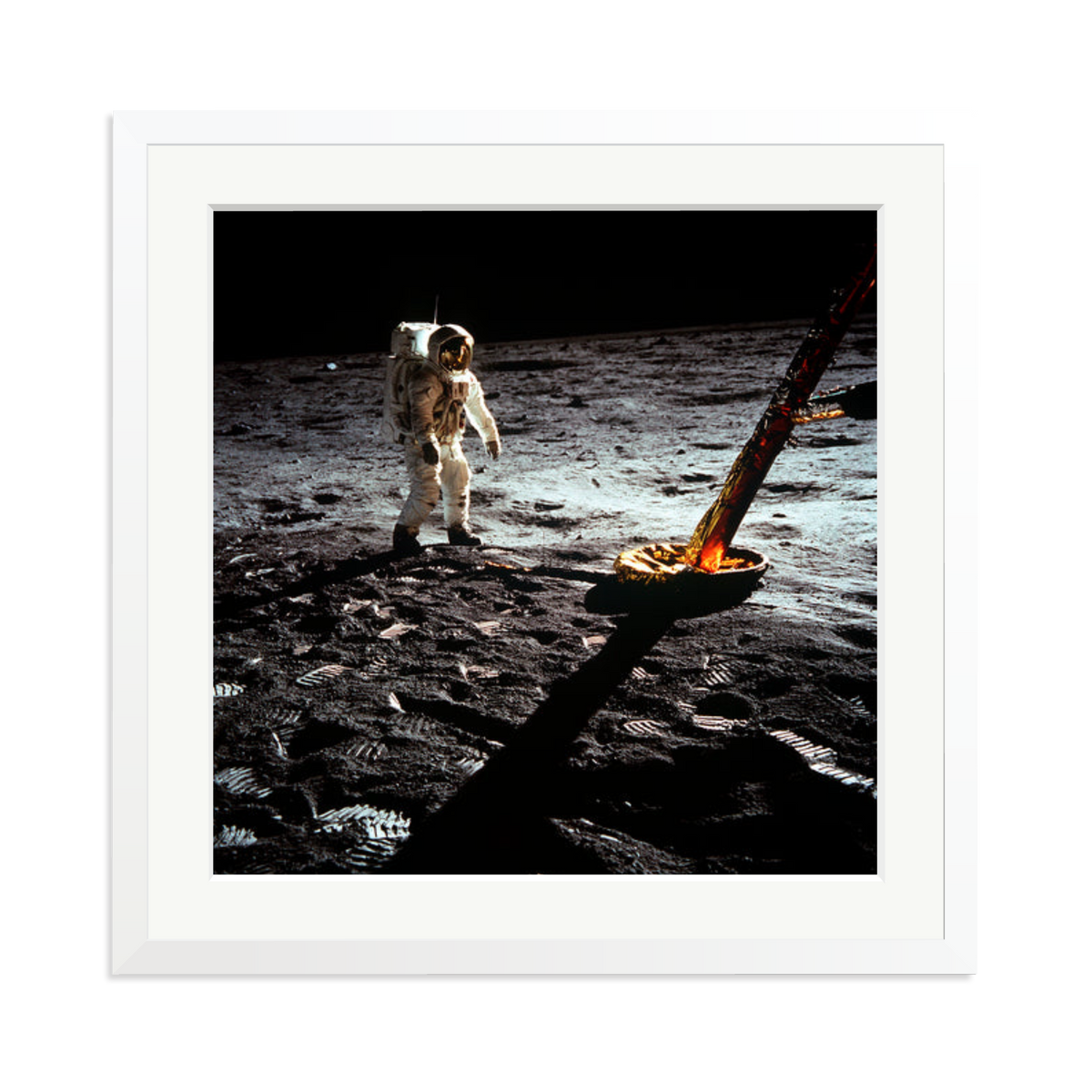 Buzz Aldrin On The Moon Framed Print White XL