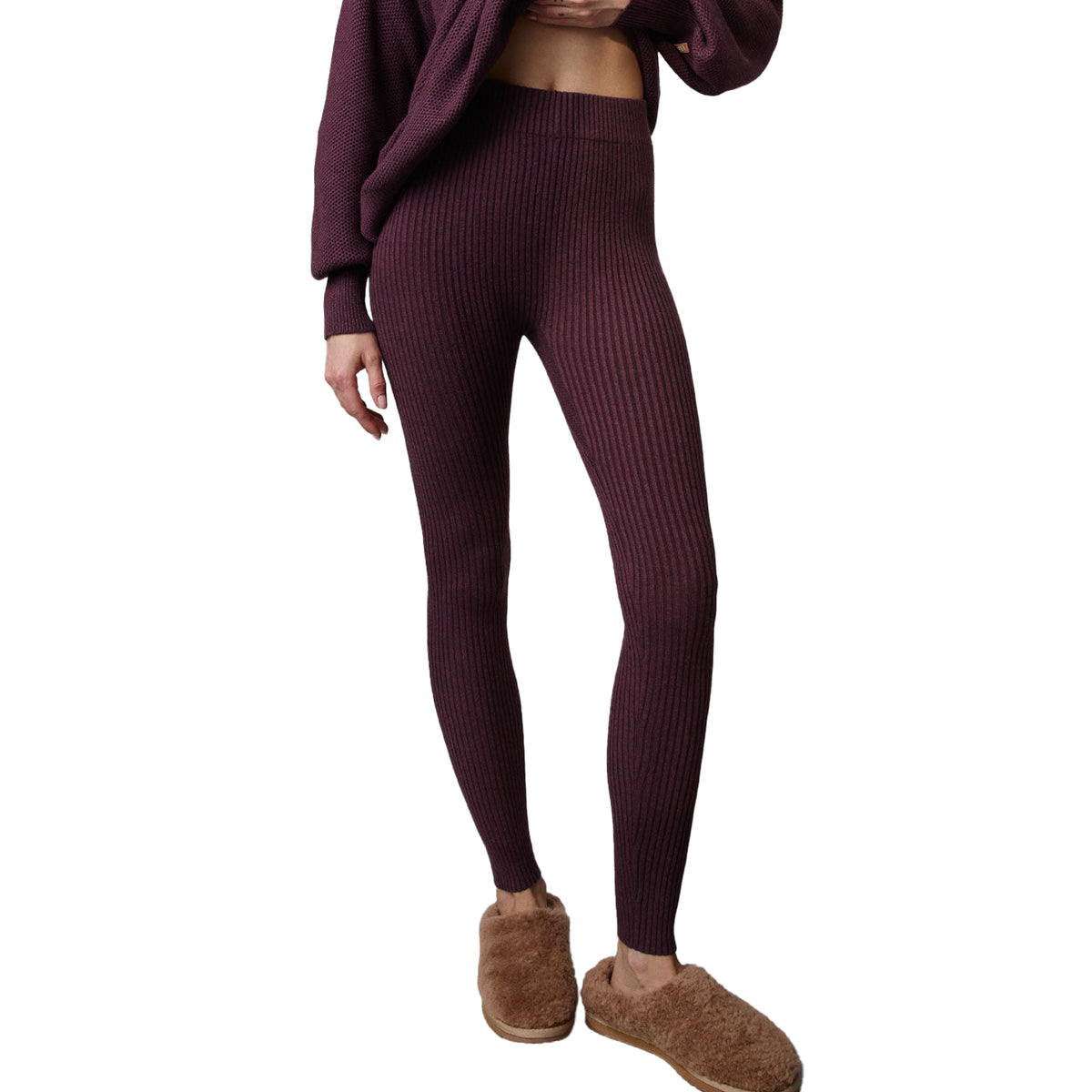 Lunya Cozy Cotton Silk Ribbed Leggings Brandied Plum