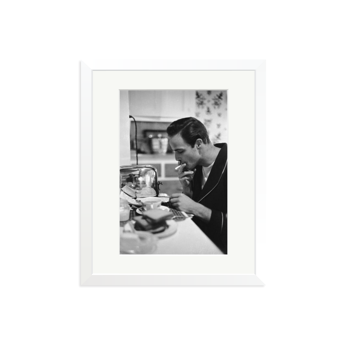 Marlon Brando Reading a Script Framed Print White Medium