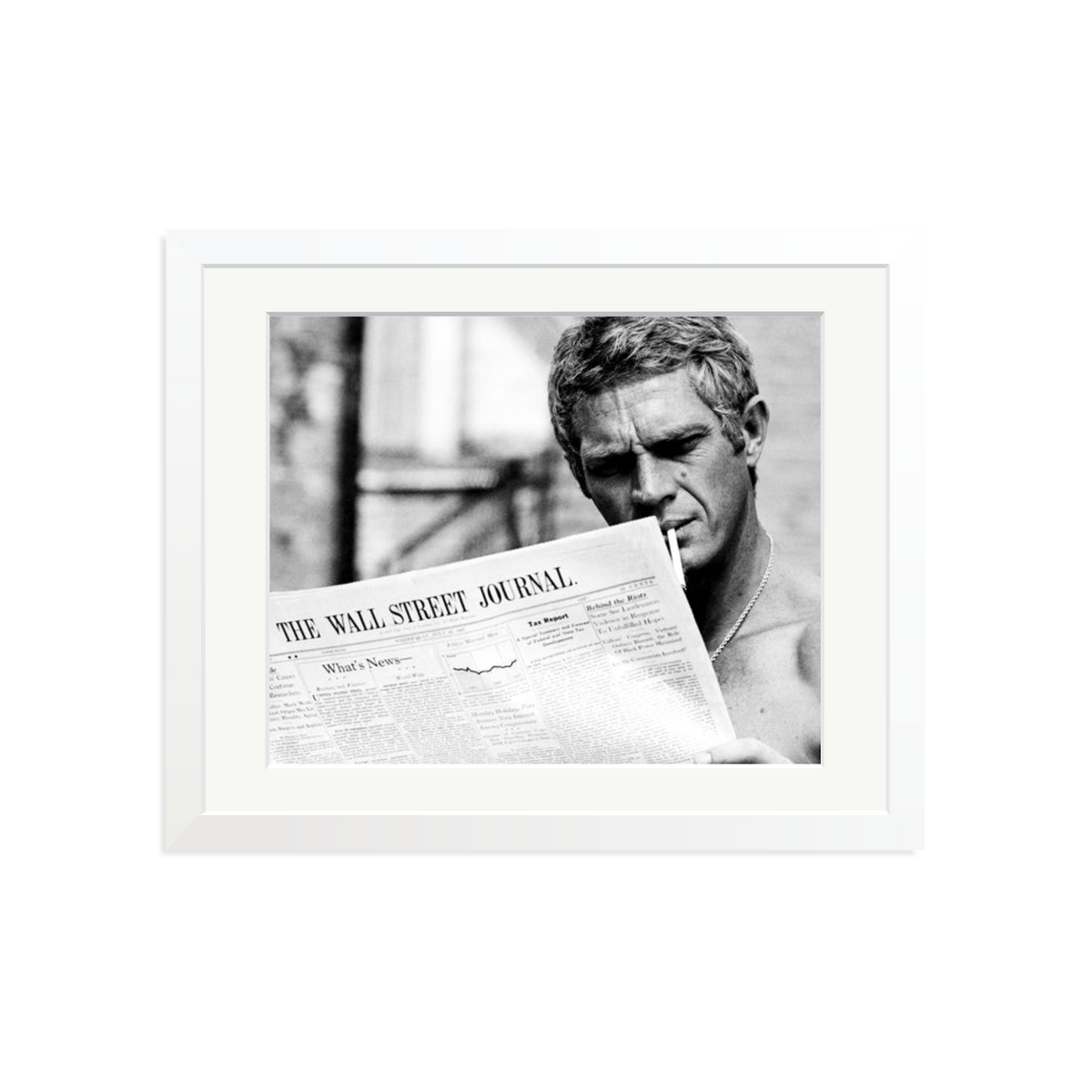 Steve McQueen WSJ Thomas Crown Affair Framed Print White Medium